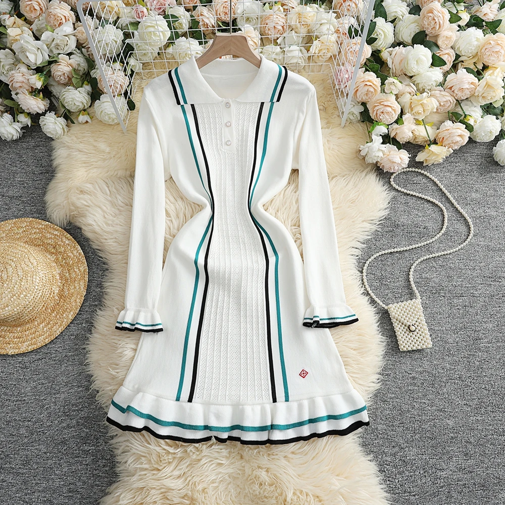 YuooMuoo Women Dress 2025 Spring Autumn Vintage Turn-down Collar Ruffled Mini Dress Aesthetic Y2K Lady Party Dresses Vestidos