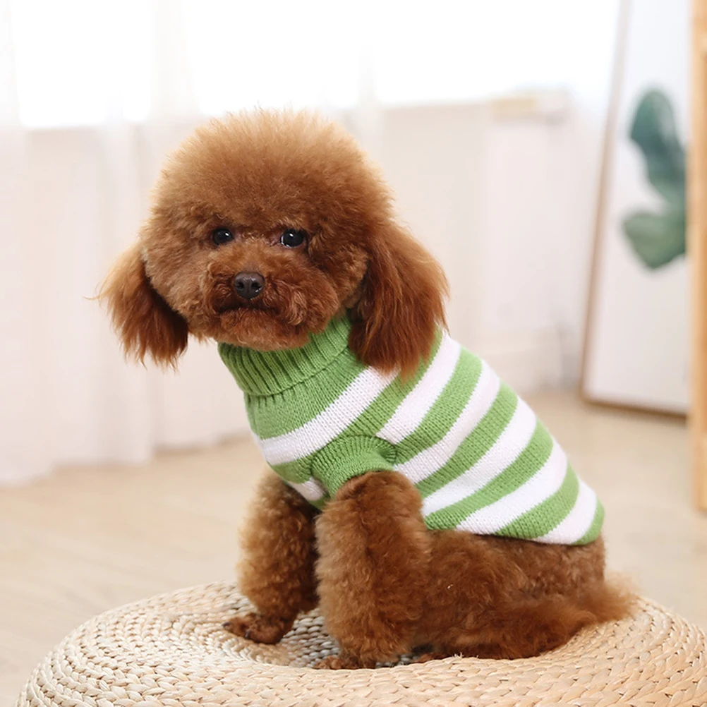 

Dog Two-Legged Sweater Costume High Collar Stripe Puppy Clothes Green Size For Walking Outdoor Activity Comfortable Easy