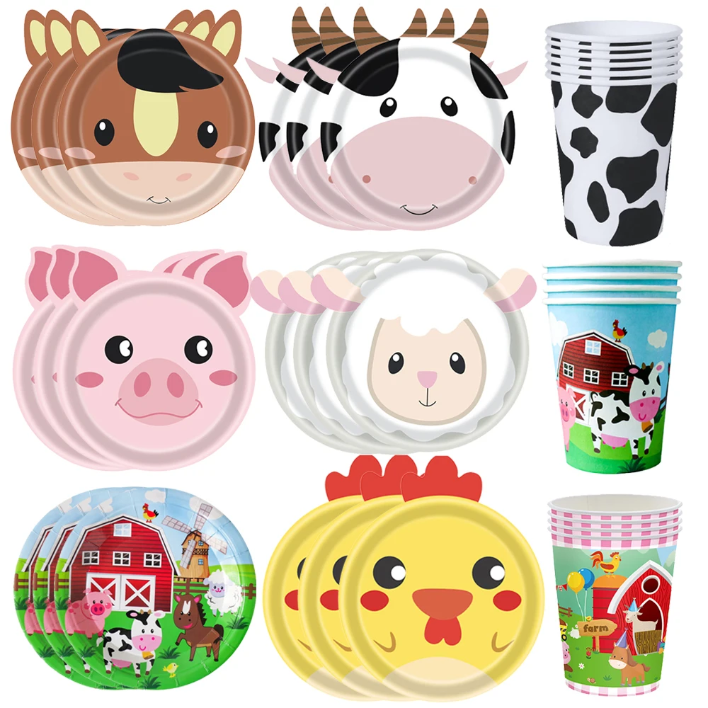 10/30/50 قطعة لوحة ورقية البقرة الخيول الخنازير مزرعة الحيوان على شكل لوحات المتاح أكواب Barnyard الحيوان موضوع حفلة عيد ميلاد لوازم