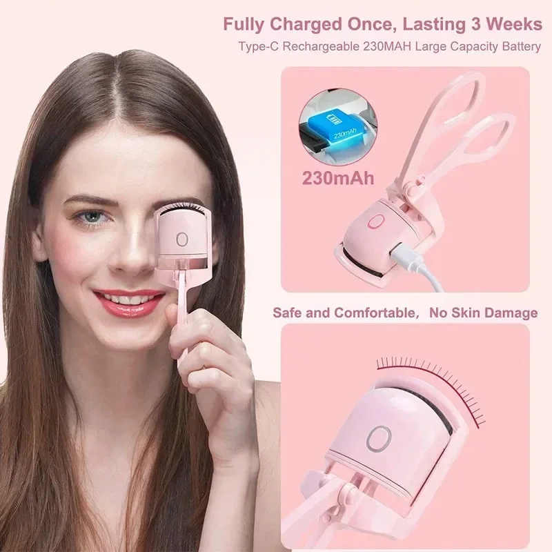 Heated Eyelash Curler Electric 2-Level Temperature Control Long-lasting Curling and Shaping Portable Rechargeable Eyelash Curler