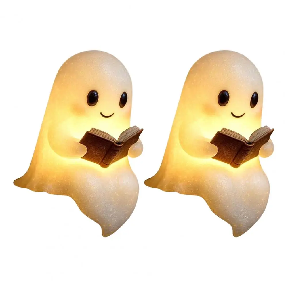 Cute Ghost Reading Lamp Adorable Ghost Night Light for Halloween Decor Book Lovers Cartoon Ghost Bedside Lamp for Reading