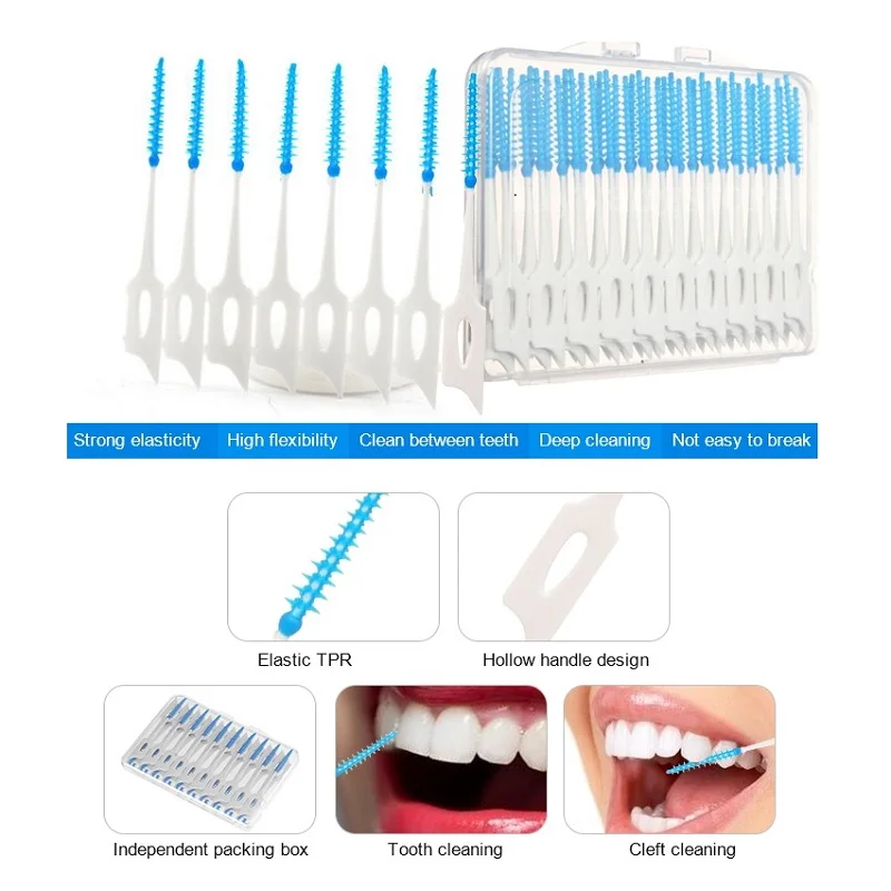 200 pcs/box Silicone Interdental Brushes Super Soft Dental Cleaning Brush Teeth Cleaner Dental Floss Toothpicks Oral Care Tools