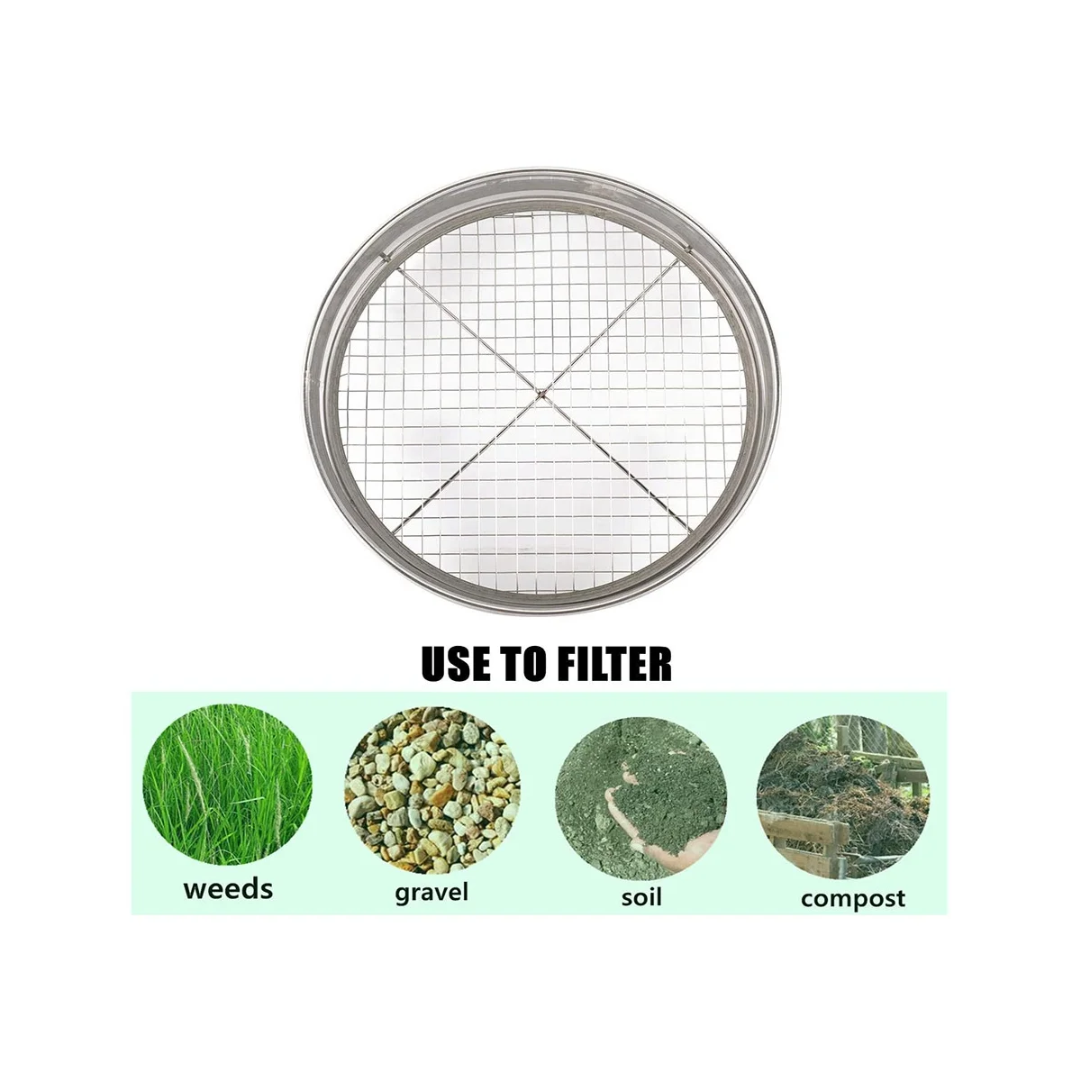 Garden Potting Mesh Sieve Sifting Pan - Stainless Steel Mix Soil Filter 4 Sieve Mesh Filter(1/8In,1/4In,3/8In,And 1/2In)