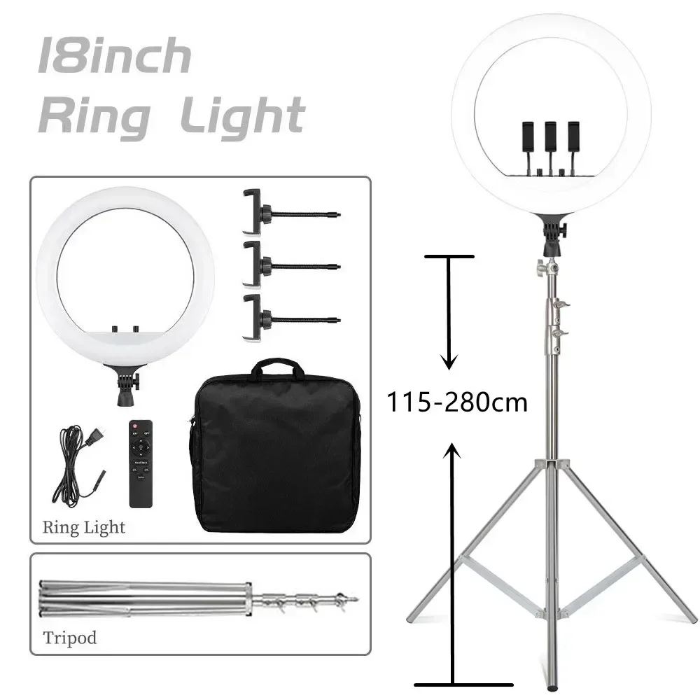 Anneau lumineux LED pour selfie SH 45 cm (18 pouces) avec/sans trépied et pince pour téléphone, pour YouTube, diffusion en direct, photographie et studio photo