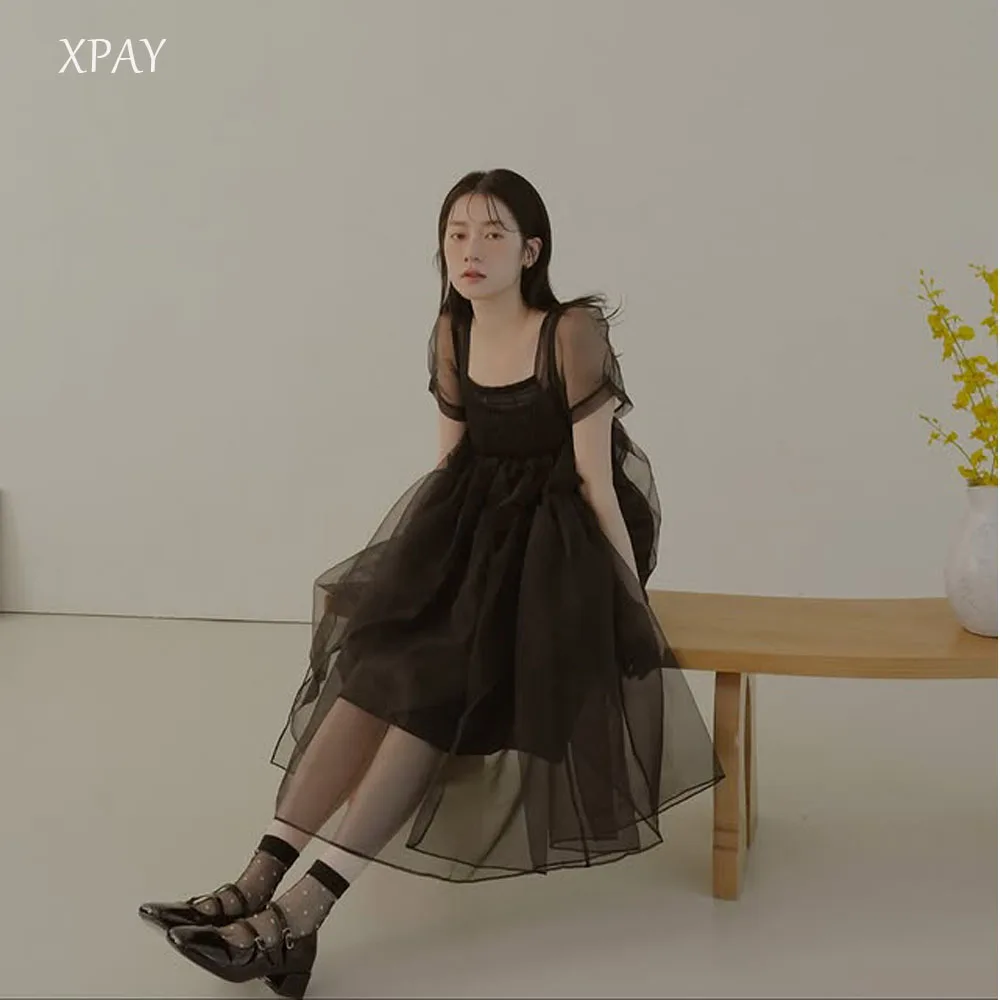 

XPAY Square Collar Cap Sleeves A-line Simple Short Prom Dresses Knee-Length Wedding Dress Pleat Gowns Birthday Party Customized