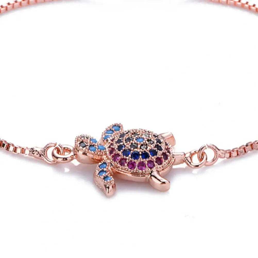 Turtles Bracelet Adjustable Shiny Rhinestones Sparkling Geometric Women Girls Sea Turtle Bracelet Dainty Jewelry for Dating