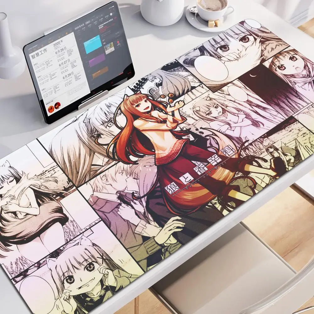 High-definition anime S_Spice and W_Wolf gaming mousepad, cute rubber mousepad, extra large size XXL, computer gamer's mousepad