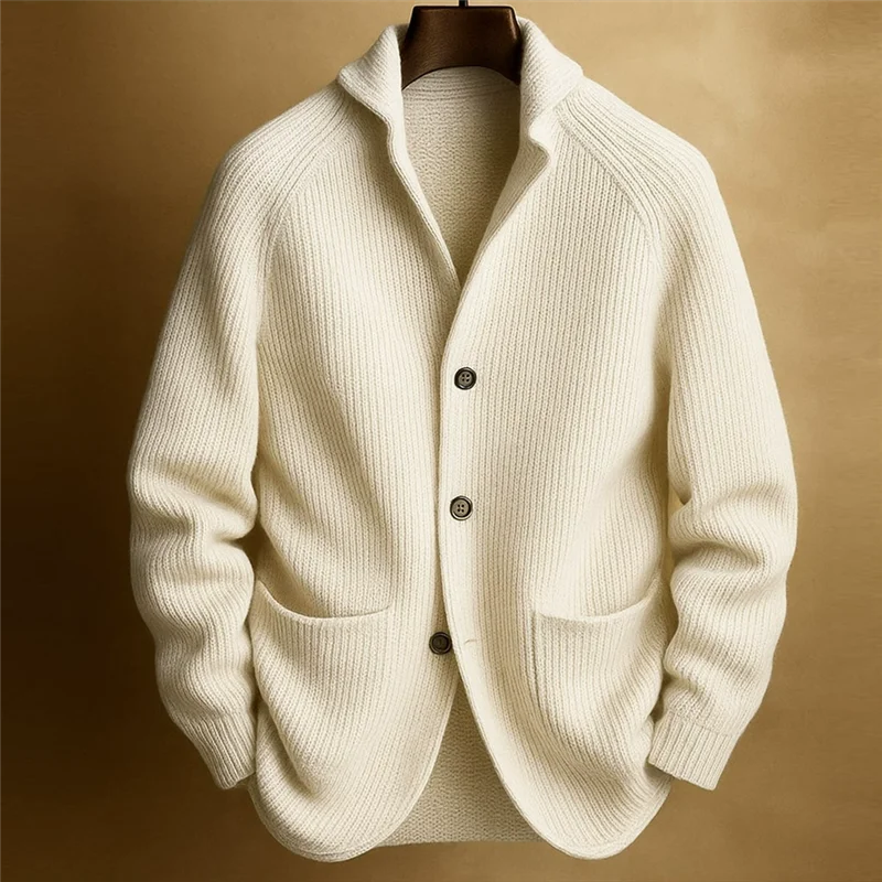 Spring Autumn Men Knitted Single Breasted Green Fruit Collar Cardigan Sweater Knitwear Solid Long Sleeve Casual Sweatercoat Men view 5
