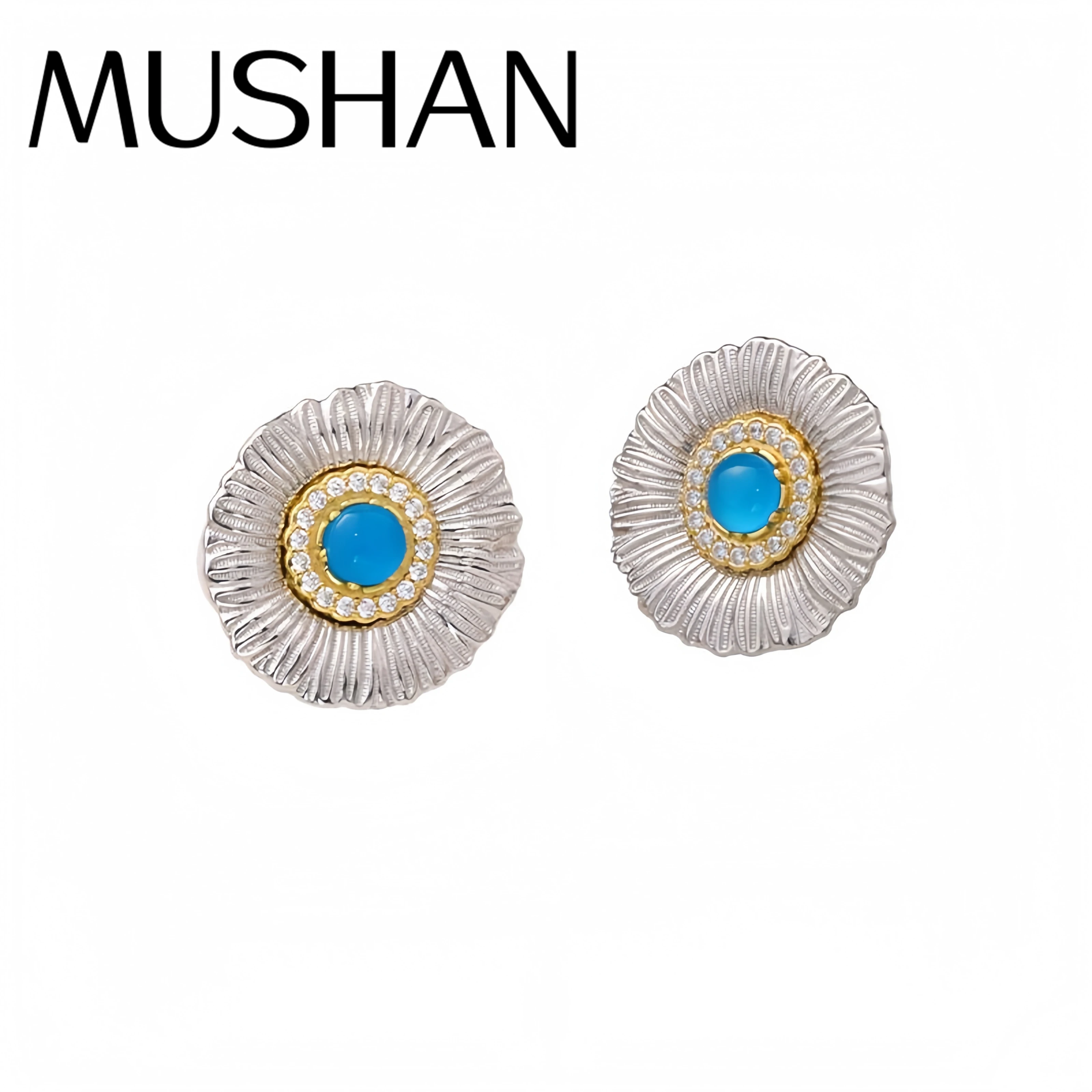 

Mushan Luxury Brand Daisy Blue Agate Zircon Earrings 925 Sterling Silver Stud Earrings Fashion Jewelry Accessories