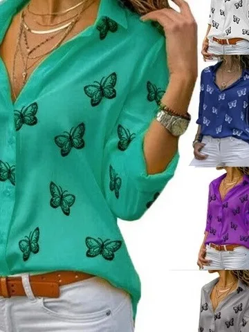 เสื้อเชิ้ตแขนยาวทรงหลวมสำหรับผู้หญิง ปกพับได้ สไตล์บริติเช่ ลำลอง แฟชั่น เสื้อผ้าพรีเมียมสำหรับสุภาพสตรี