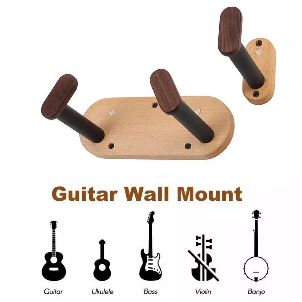 Guitar Hanger Hook Set Wall Mount Guitar Hanger Hook Solid Beech Guitar Holder Adjustable For Bass Ukulele Violin Accessories