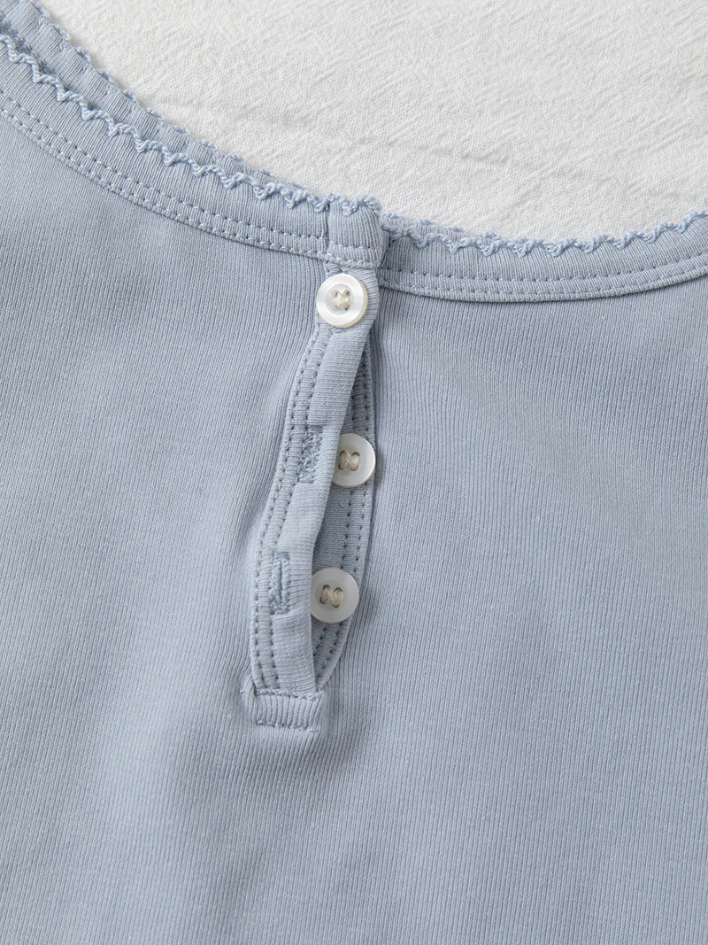 Lace Trim Buttons Solid Tank Top Women U Collar Sleeveless Cotton Slim Camis Sweet Chic Casual Preppy Style Vest Crop Tops Y2k