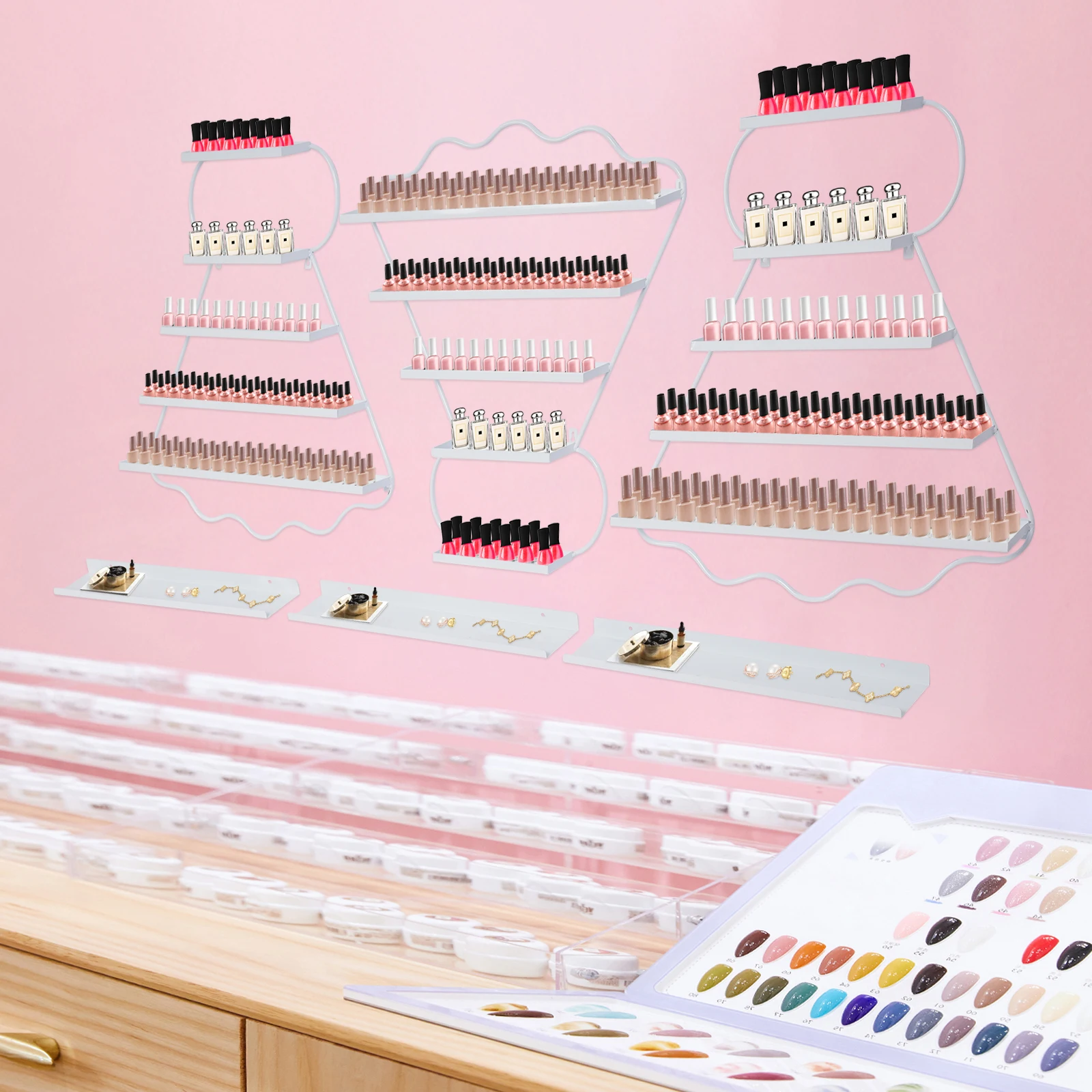 5-tier Nail Polish Display Wall-mounted Strong Badminton Shape Load-bearing Capacity For Nail Salons Beauty Shops