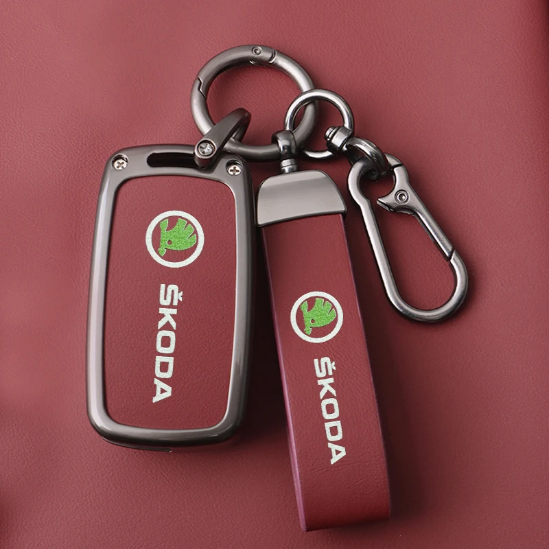 

Zinc Alloy Leather Car Key Case Fob Cover Holder for Skoda Octavia A5 A7 Fabia Superb Kodiaq Karoq Protection Shell Accessories