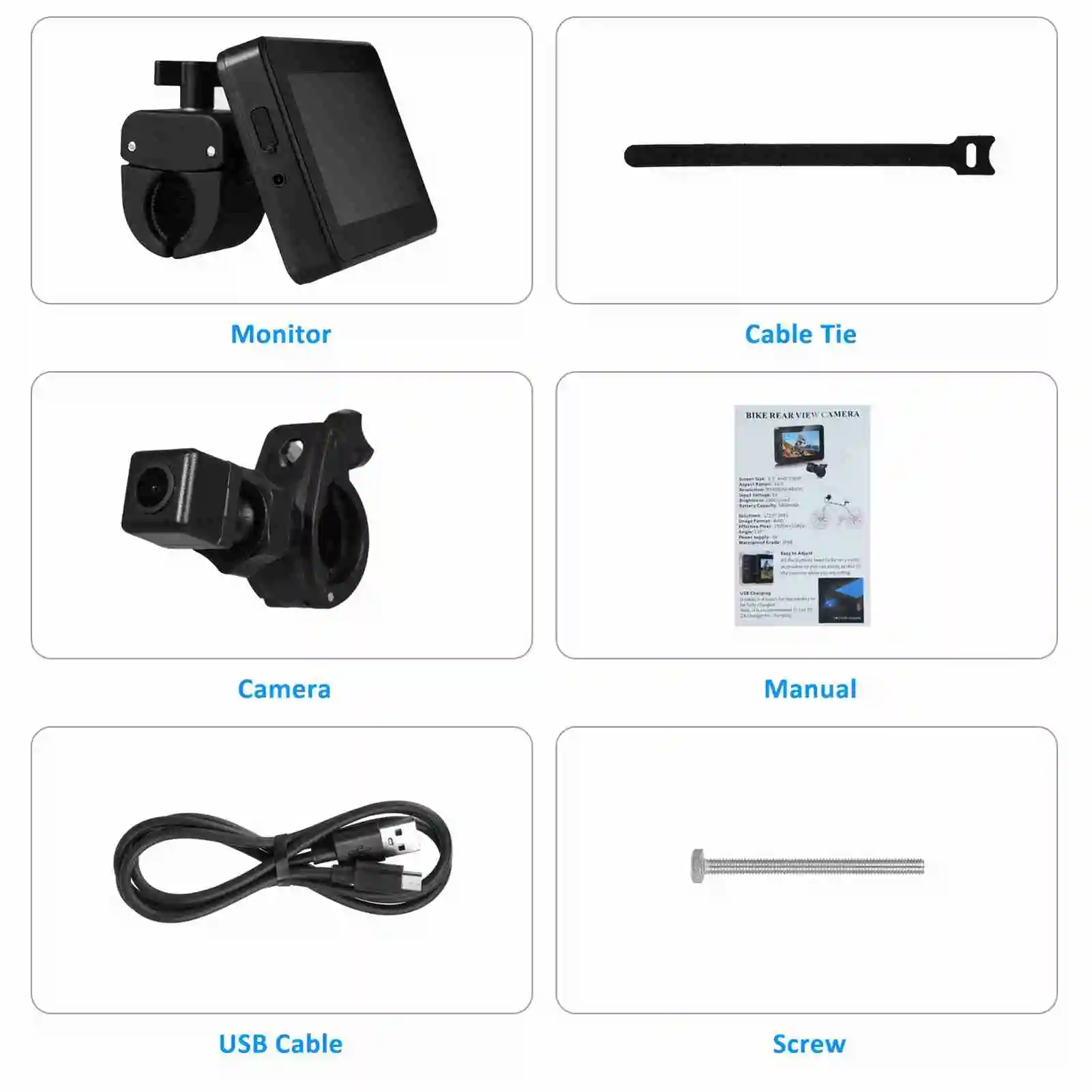 Caméra de recul pour vélo, 4.3 pouces, écran HD 1080P intégré, Rechargeable, Portable, écran réglable, caméra de recul