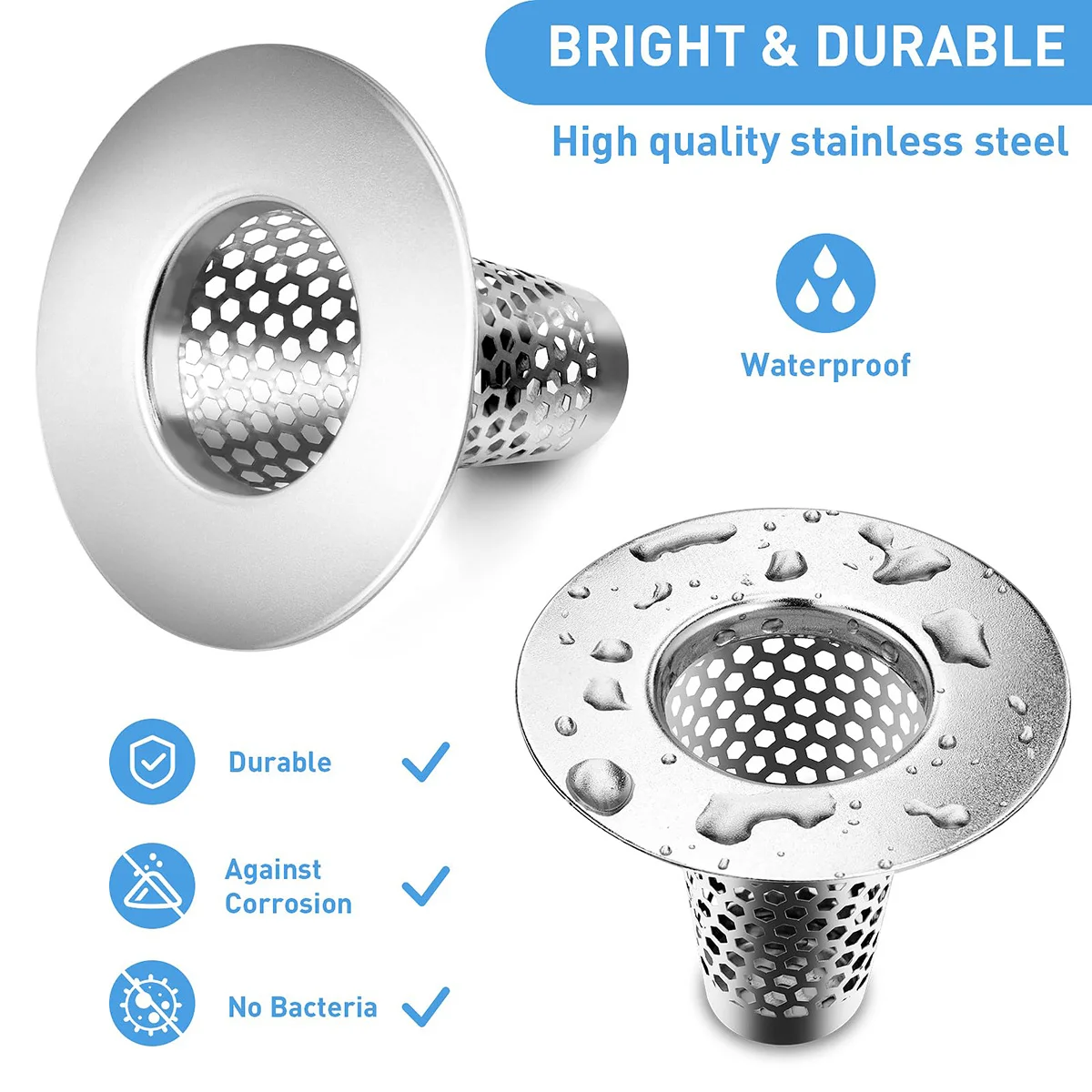 Bathroom Sink Drain Strainers Small Conical Premium Stainless Steel Porous Hair Catcher, Drainer Filter