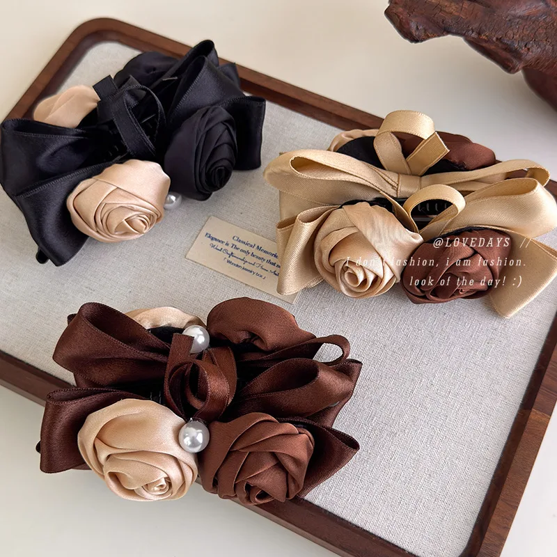 

Vintage Bow Rose Floral Shape Banana Hair Clips Claw Woman Trendy Fabric Teenage Girl Shark Clamp Hair Stuff Accessories Gift