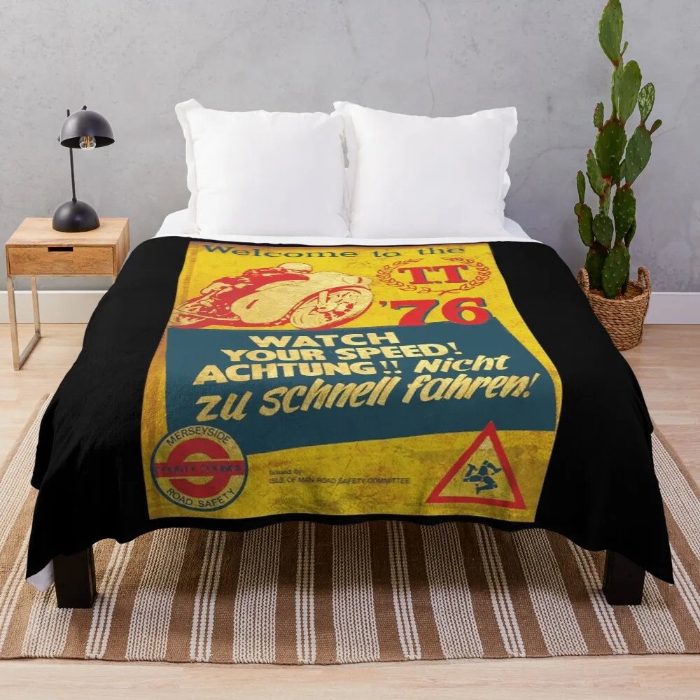 

1976 TT Vintage motorcycle races Art Board Print Throw Blanket Fuzzy Plush Throw Blanket for Sofa Chair