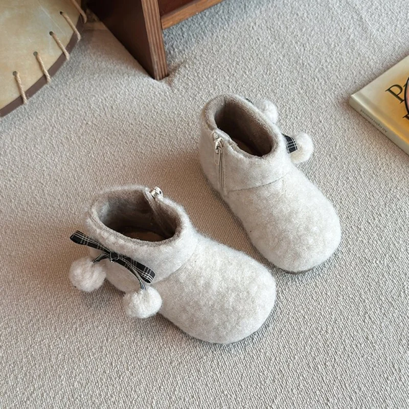 Faux Fur Winter Boots For Children Trend Fashion Boy's Girl's Padded Cotton Shoes Anti-slippery Thick Warm Plush Footwear