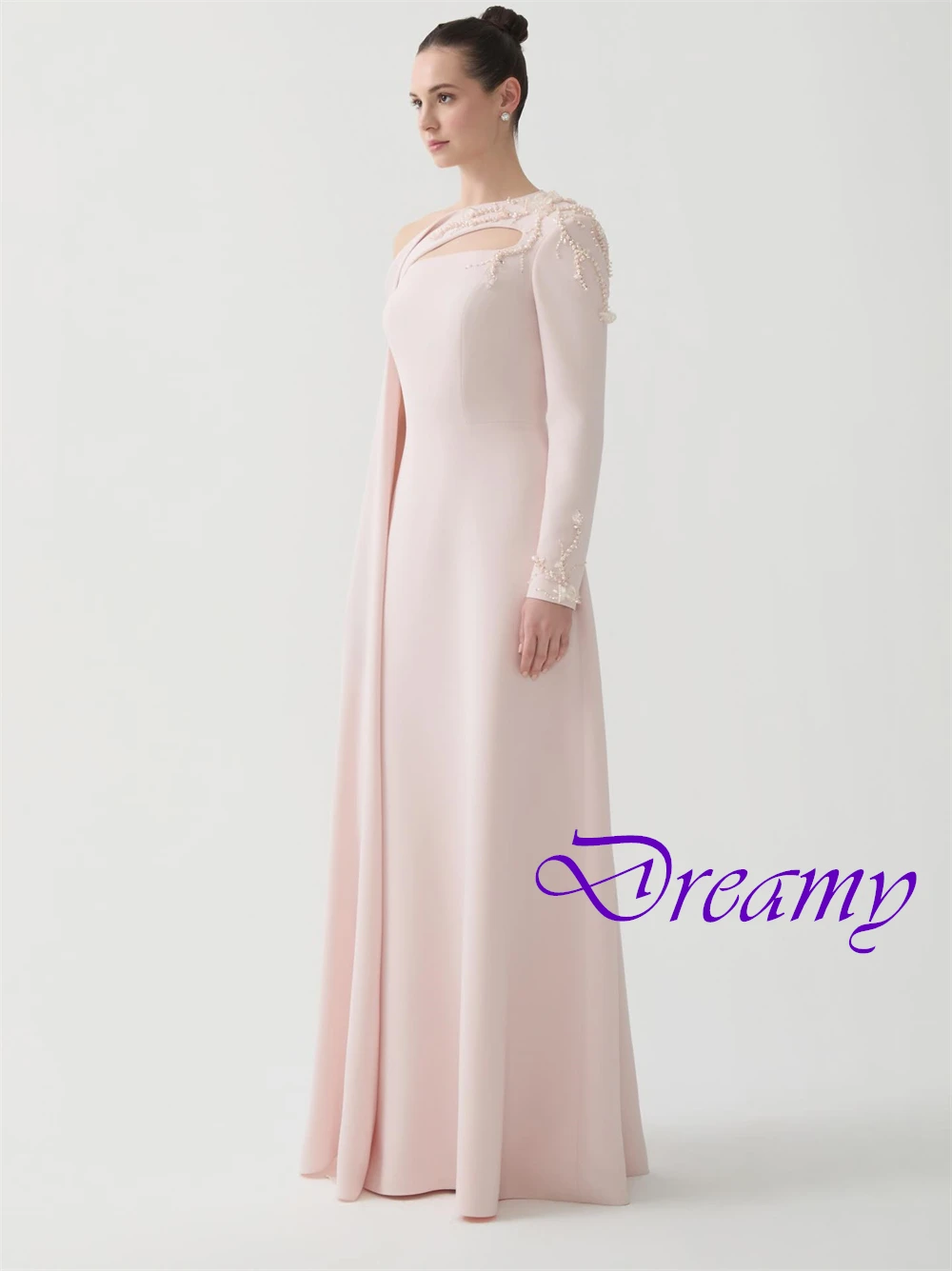 Robe de soirée gracieuse personnalisée, col bateau, Jersey délicat, manches longues, robes de célébrité, robe de soirée avec traîne de balayage