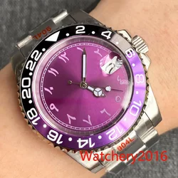 New 40mm Bliger NH35A Movement Model Mens Watch Purple Dial Sapphire Glass Luminous Ceramic Black Purple Bezel