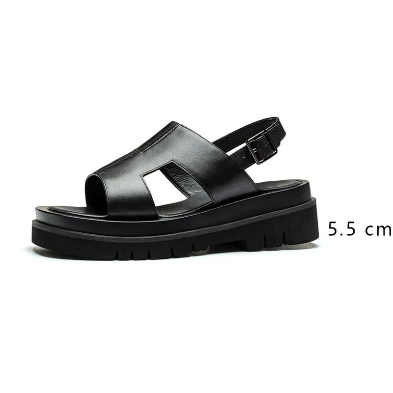 Summer Mens Casual Sandals Height Increase Genuine Leather Sandals Trendy Platform High Heels Men Shoes Sandals Slippers 37-44