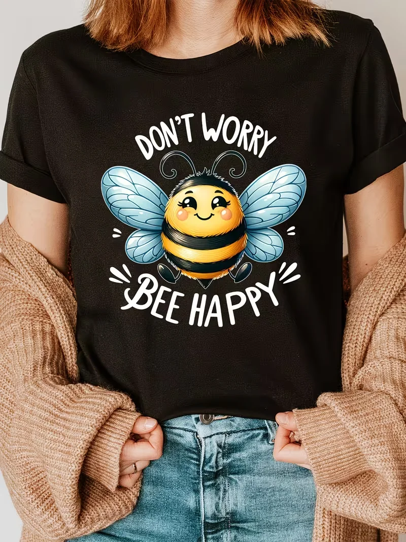 Unique Parade of Bees, Promoting The Fun of Words. Women'S Round-Neck T-Shirt Print Pattern That Says BEE DIFFERENT