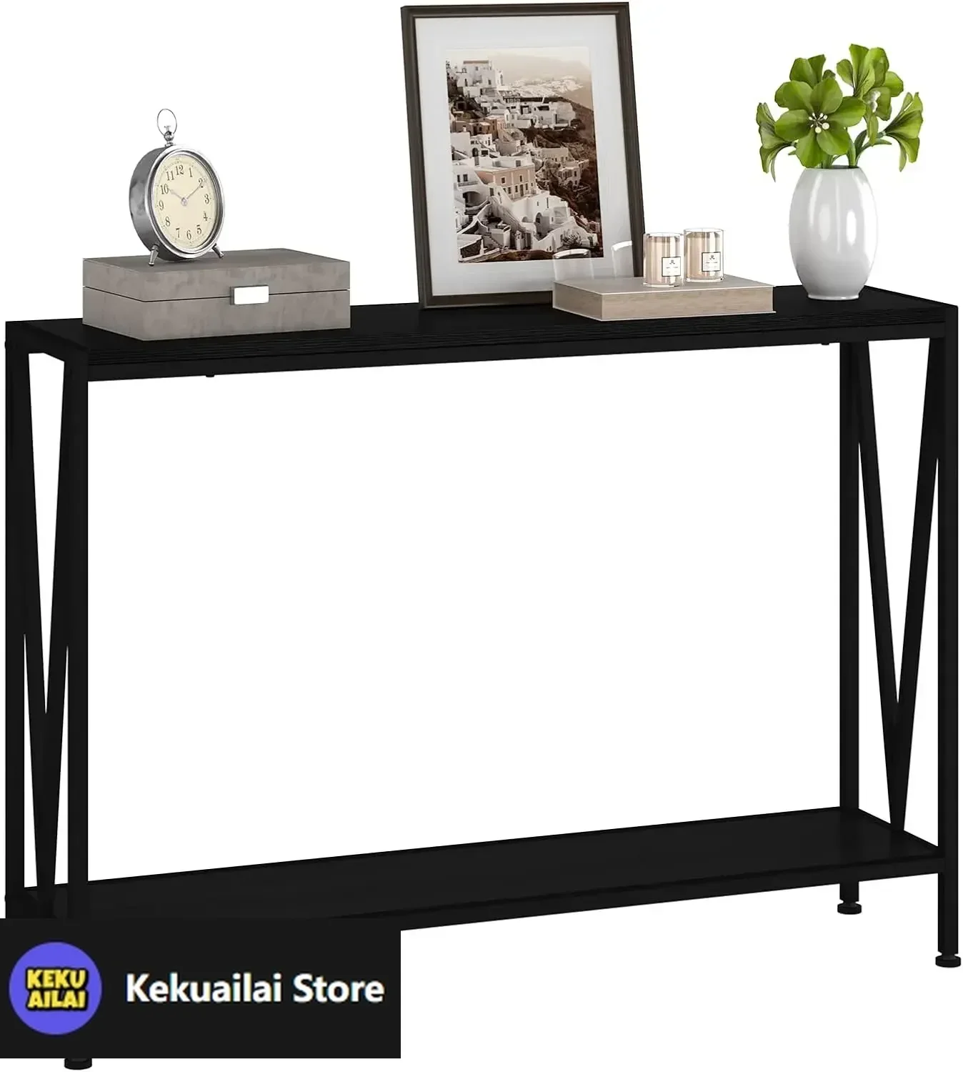

Black Console Table, 42.9" Black Entryway Table, Industrial 2-Tier Skinny Sofa Table with Shelf, Console Tables for Entryway