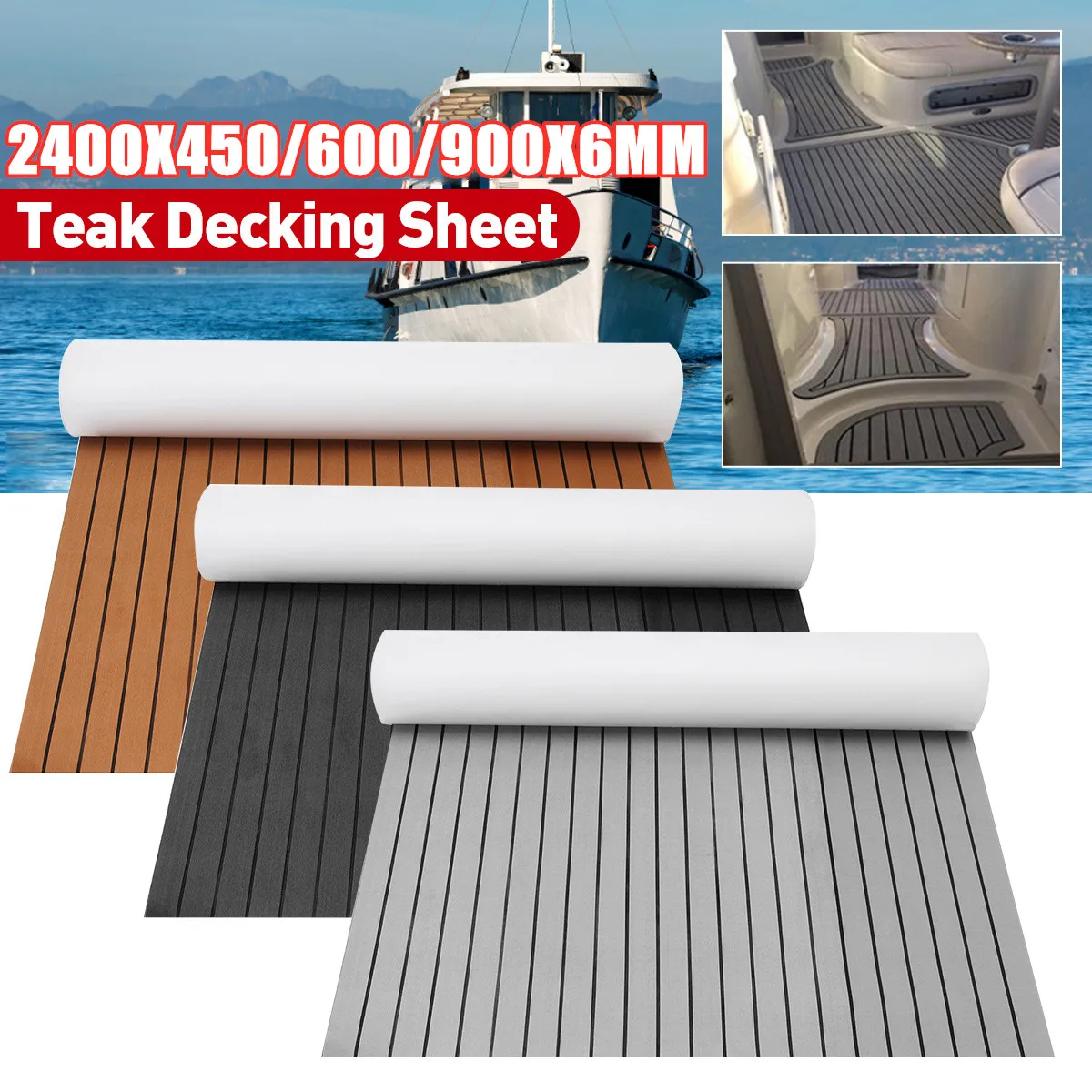 

EVA Foam Faux Teak Boat Decking Sheet Self-Adhesive Marine Flooring Boat Deck Mat Yacht Accessories Gray Brown 2400x900/600x6mm