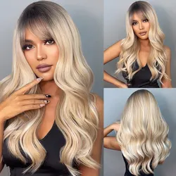 HAIRCUBE długie Ombre brązowe czarne jasne blond peruki syntetyczne z grzywką żaroodporne proste peruki dla kobiet naturalne