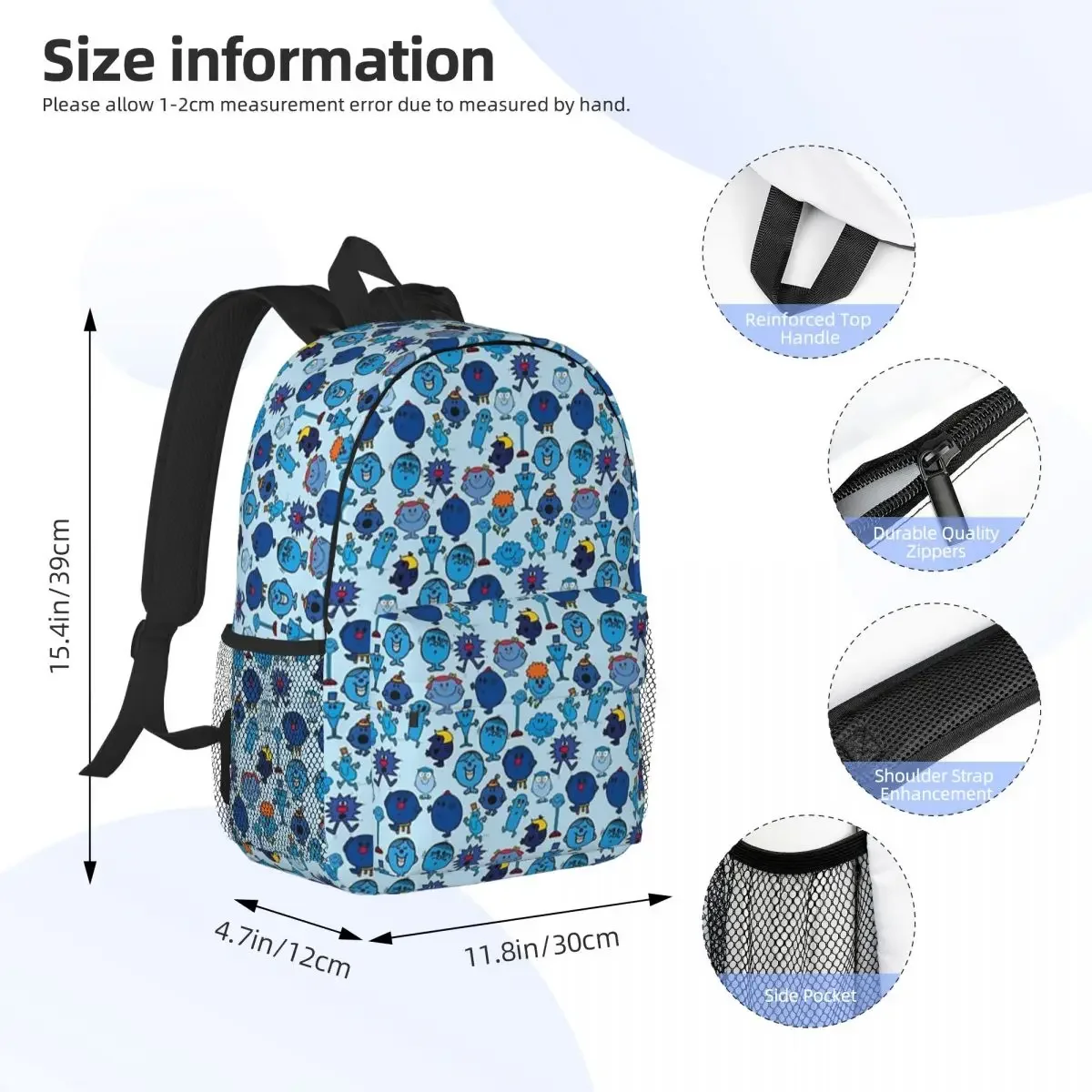 Mister Blue And Little Miss Lapis Pattern Backpacks Boys Girls Bookbag Cartoon Students School Bags Travel Rucksack Shoulder Bag