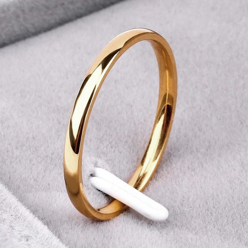 

2MM Thin Rose Gold Anti-Allergy Smooth Simple Stainless Steel Wedding Rings for Women Charm Jewelry Valentine's Day Present