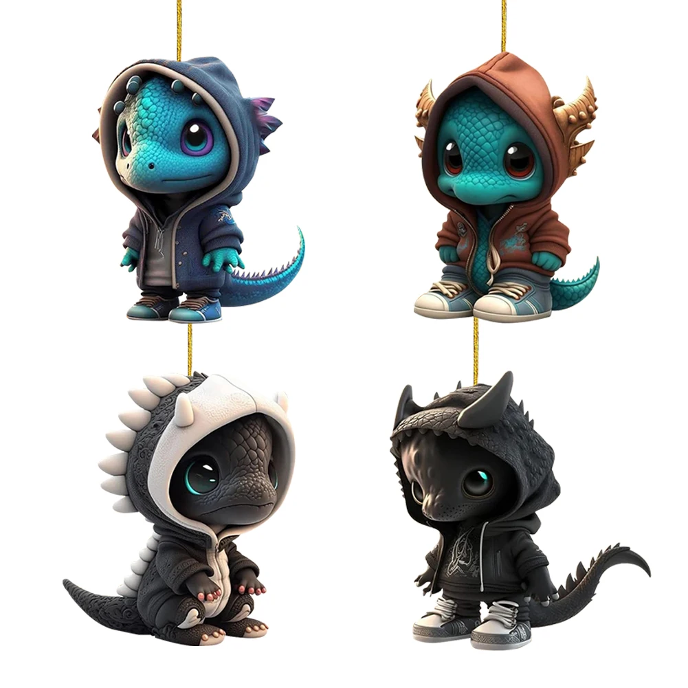 4Pcs Dragon Statue Hanging Decor Exquisite Christmas Cartoon Dragon Decorations Realistic Cute Dragon Pendant for Dinosaur Lover