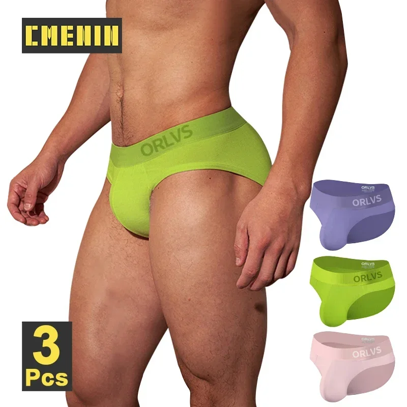 CMENIN 3Pcs Sexy Modal Men Underwear Low Waist Butt Lift Man Jockstrap Panties Bikini Sissy Briefs Colorful Letter Men\'s Briefs