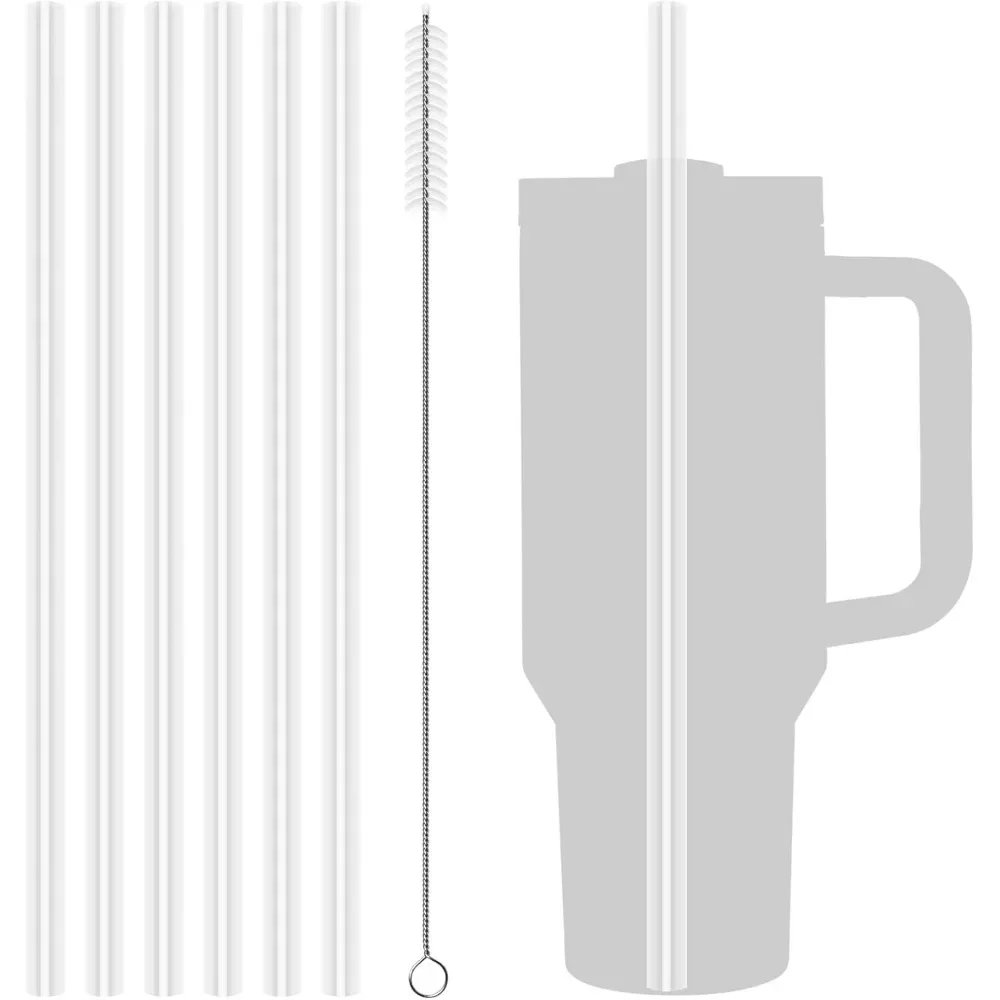 

6Pcs Replacement Straws For Stanley Adventure 40oz Travel Thermos Cup, Water Bottle Reusable Plastic Straws With Cleaning Brush