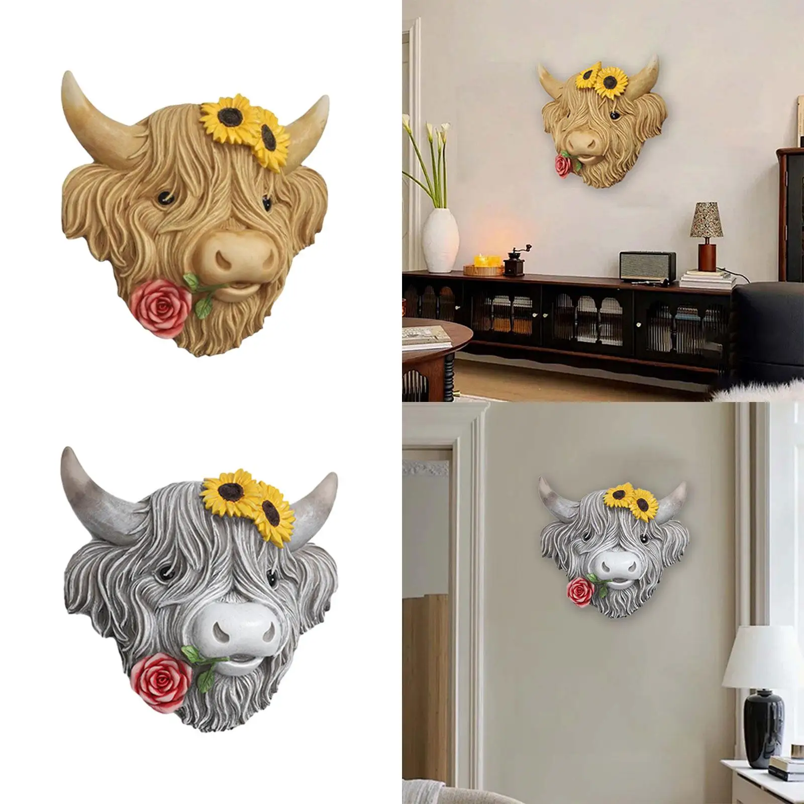 

Decor Wall Sculpture Collectible Realistic Head Figurine Wall Mounted Decoration for Home Farmhouse
