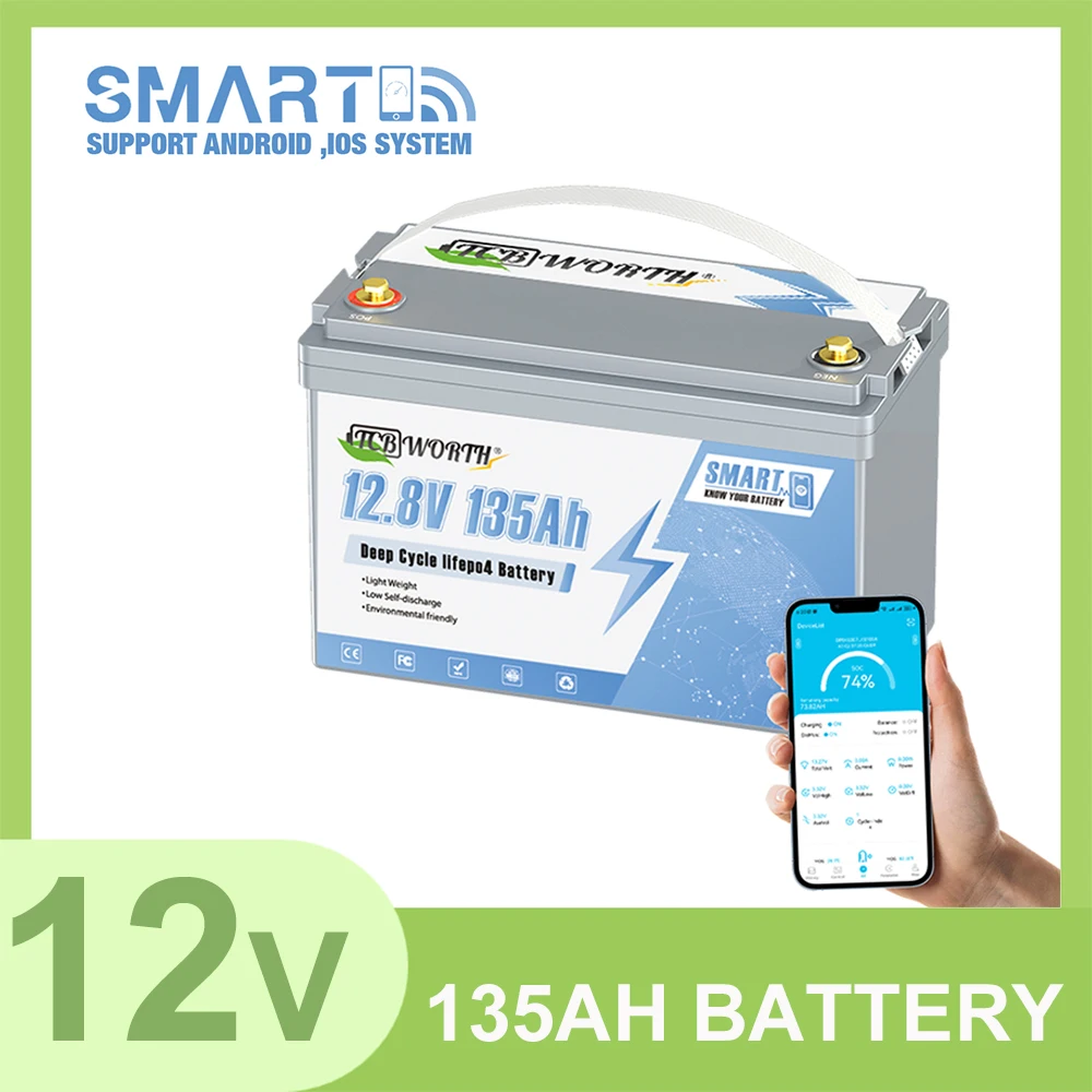 12V 135Ah LiFePO4 Lithium Battery Deep Cycles Rechargeable Iron Phosphate Battery Built-in BMS,for RV,Solar System,Backup Power