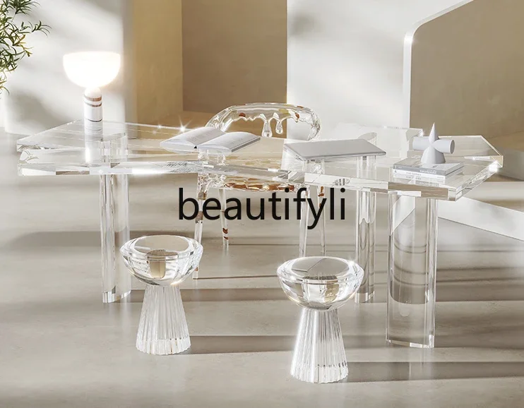 Modern simple acrylic reception tea table transparent folding fan desk