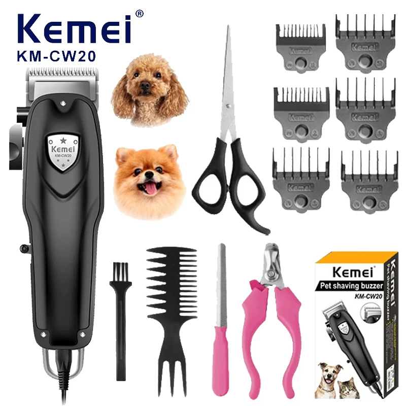 KEMEI Professional Dog Kits Heavy-Duty Dog Clippers for Grooming Kits Corded Pet Grooming Tool Low Noise Pet Trimmers km-cw20