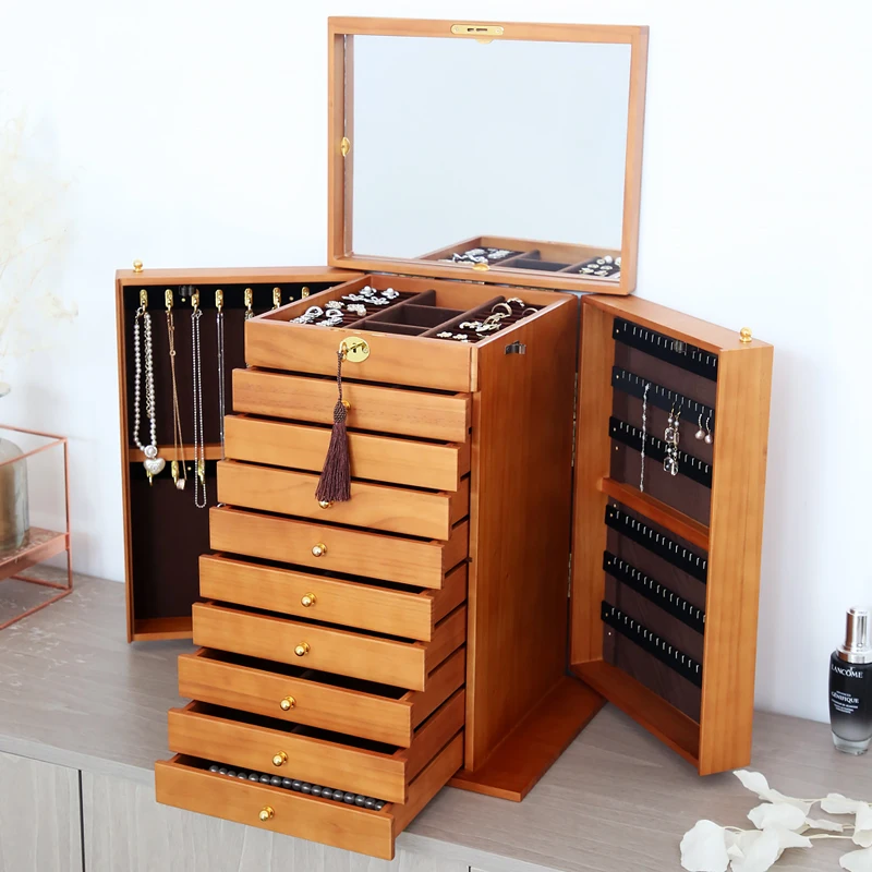 Multifunctional jewelry box Large capacity with lock jewelry storage cabinet Jewelry cabinet Wooden storage box Retro style