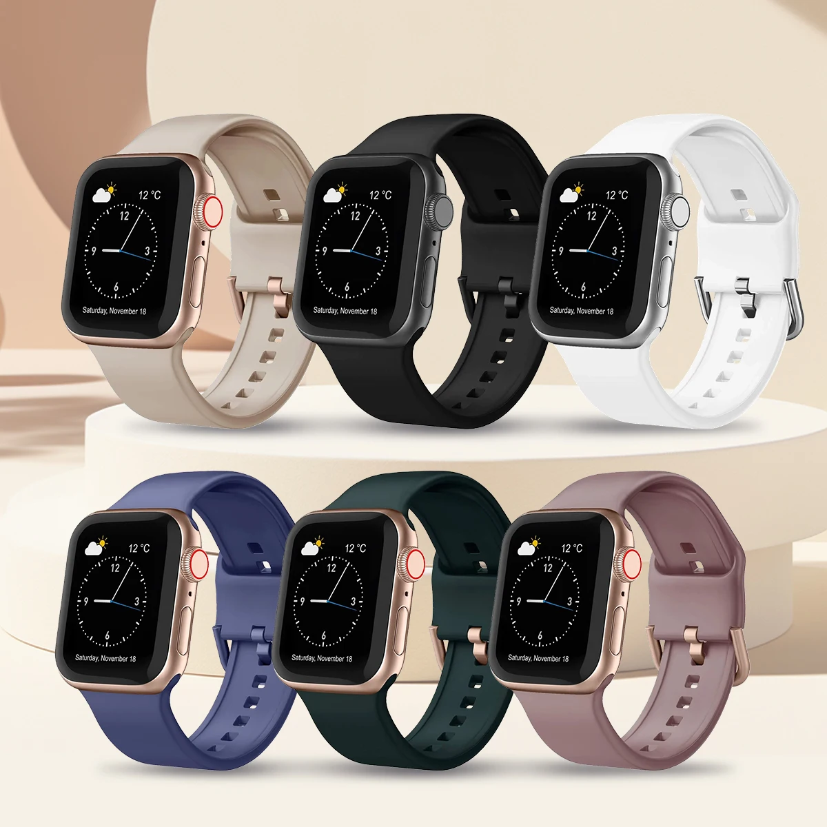 Uhrenarmband für Apple Watch 38/40/41/42/44/45/46/49 mm, klassisches, sportliches, lässiges Silikonarmband, für Smartwatch Serie 11 10 987 654 SE