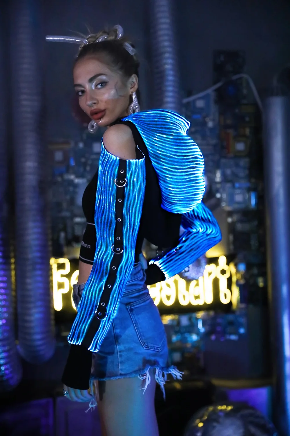 Lumisonata LED Light Up Fiber Optic Unisex Steampunk Long Sleeve Top Jacket Cosplay Hollow Cosplay Prop