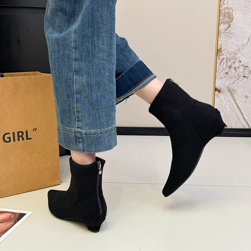 أحذية للنساء 2025 جديد متجمد الجلد المدبوغ الأحذية النسائية الرجعية أشار تو كعب منخفض منتصف طول أحذية بوت قصيرة #3