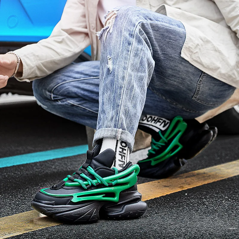 Men Sports Shoes Classic Fashion Durable Breathable Comfort Leather Thick Soled Shock-absorbing Outdoor Walking Fitness Shoes
