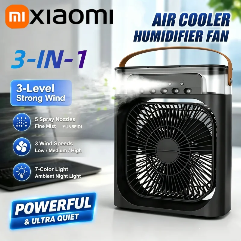 Xiaomi 3in1 Fan Air Conditioner Household Mini Air Cooler Led Night Light Portable Humidifier Air Adjustment Fan Office Home Fan