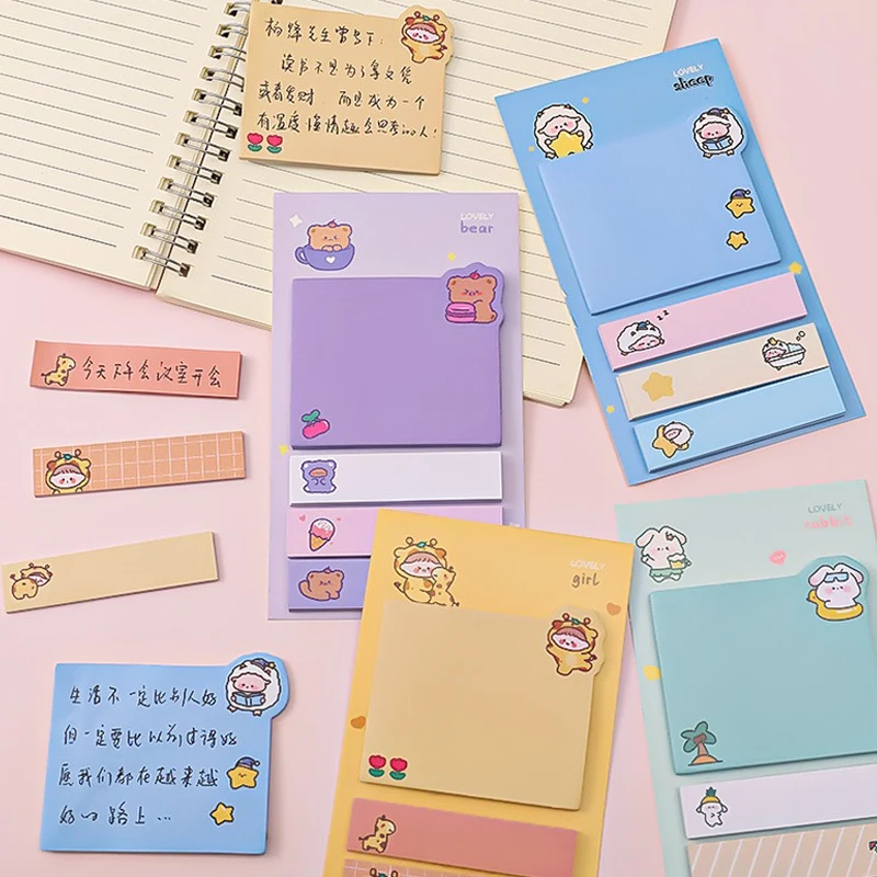 Bloc-notes adhésifs en papier Kawaii, bloc-notes, bloc-notes, fournitures scolaires et de bureau, autocollants postés, 80 feuilles