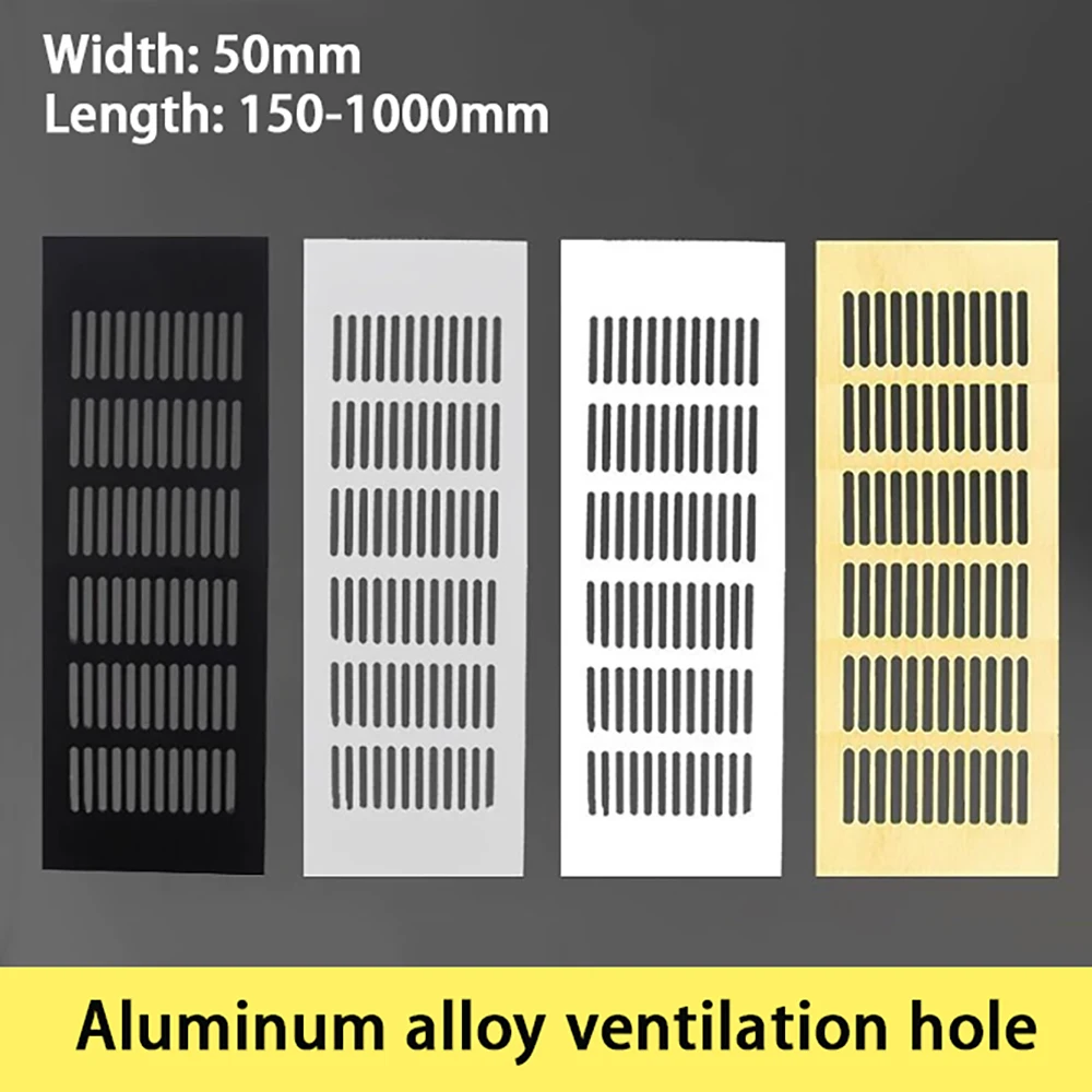 1Pcs Wide=50mm Multi-Size Cooling Vent Cover L=150-1000mm Aluminium Rectangular Cabinet Wardrobe Air Vent Grille Home Kitchen