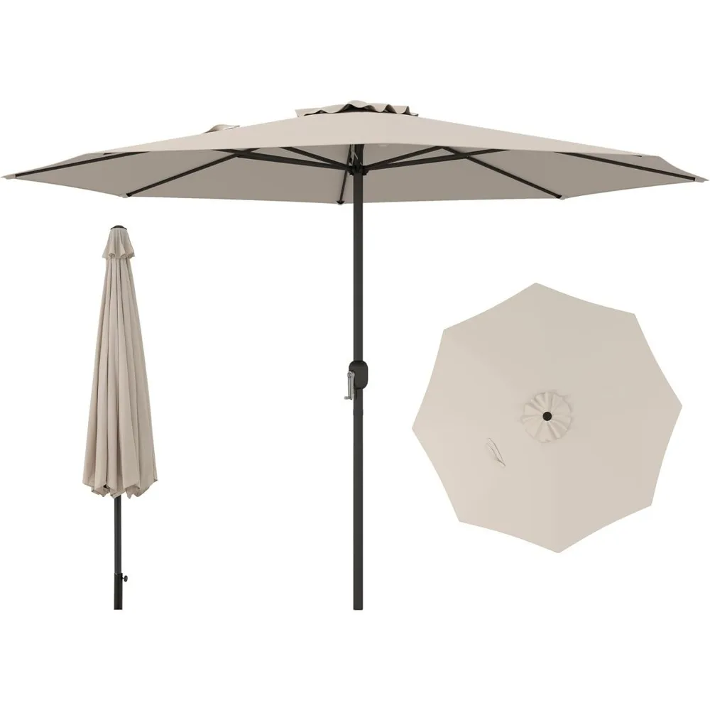 

Outdoor Table Umbrella with Crank Handle, 8 Sturdy Ribs, Sun-protection & Waterproof Canopy, Top Air Vent, Market Umbrella