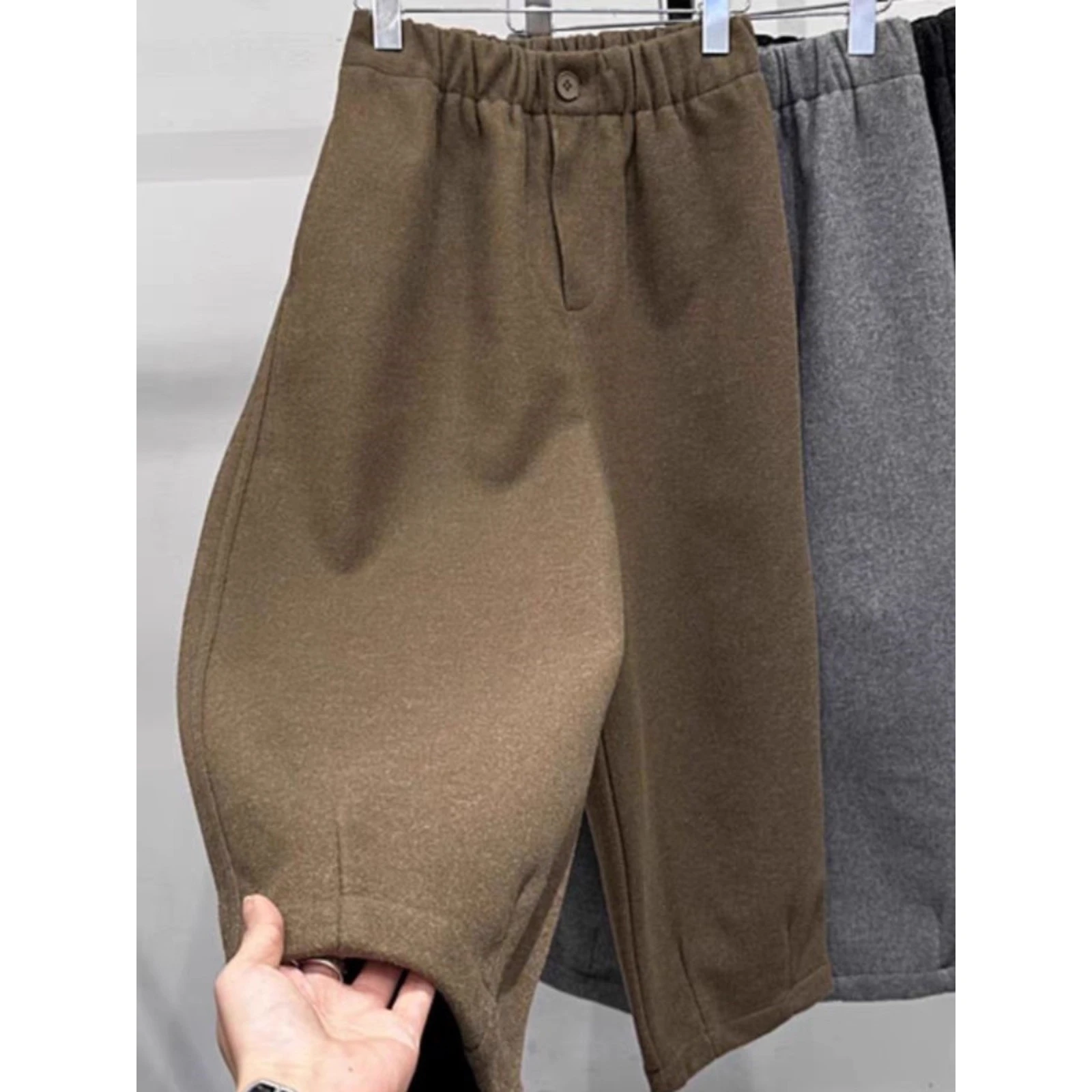 

Autumn Winter plus Size 300 Pou Woolen Wide Leg Casual Pants Men Women New Loose Thiened Woolen andmother Pants Ins