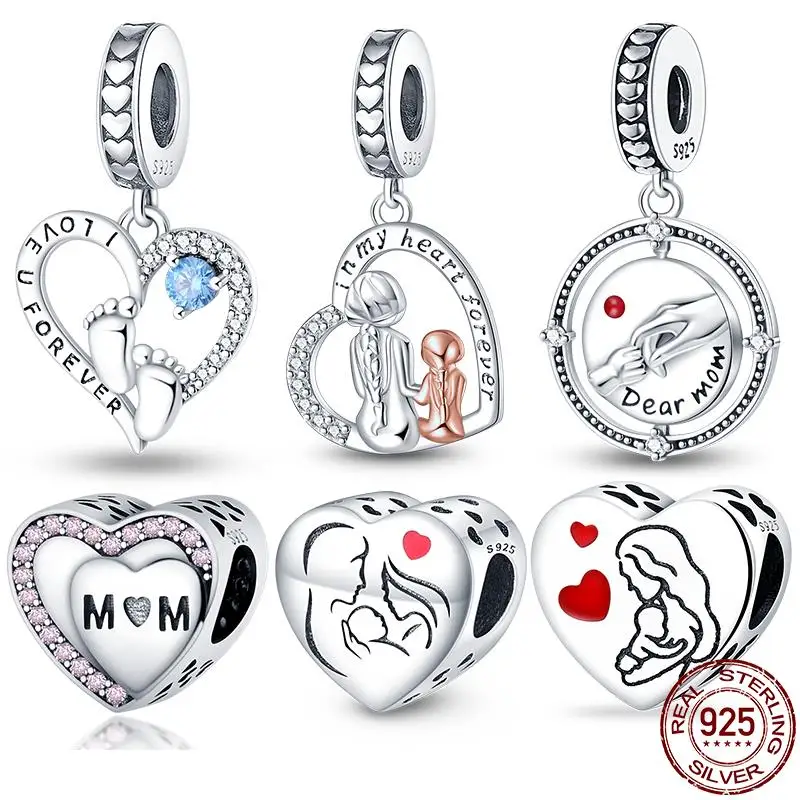 

New in 925 Sterling Silver Mother's Day Series Charms Fit 3mm Pan Bracelet Bead DIY Jewelry For Women Hot Sale Mother's Day Gift